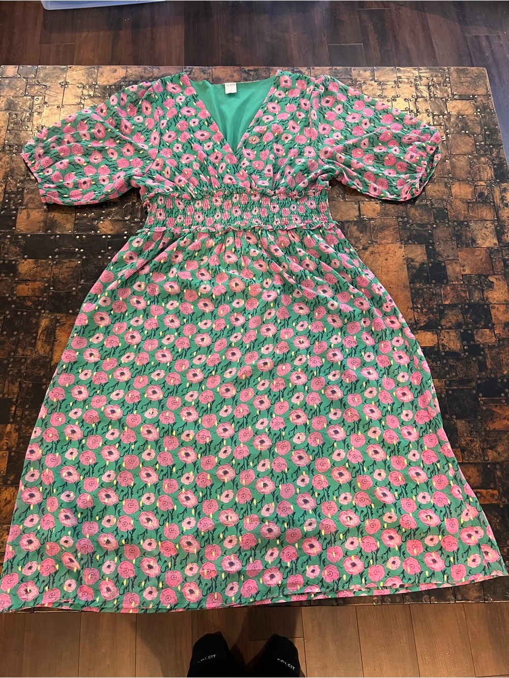 Melrose and Market Green and Pink Floral Midi Dress